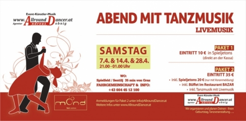 Casino Mond Samstag  April 14.4. & 28.4. mit www.AllroundDancer.at um 21:00